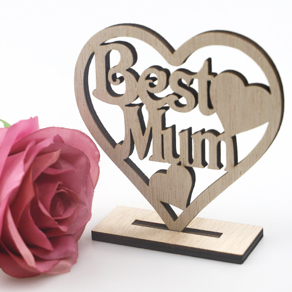 Wholesale of Wooden Mother's Day Heart-shaped Hollow Letter Ornaments